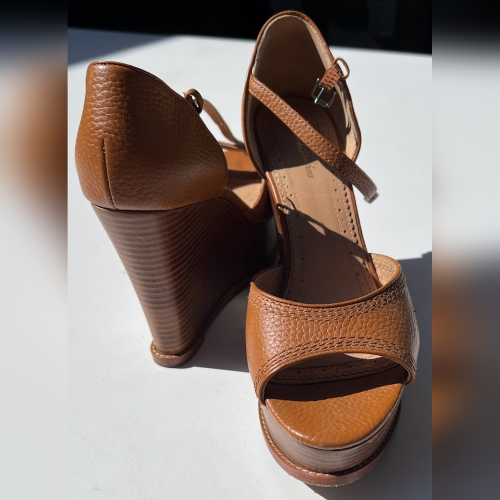 Brooks Brothers Tan Leather Wedge Sandals